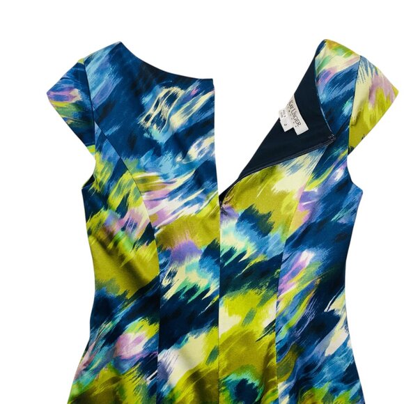 silk cocktail dress watercolor print cinch waist Sheath V-neck sz4 KAY UNGER - Picture 13 of 16
